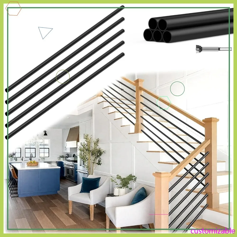 

10 шт. матовых черных полых балясин для лестниц из железа, 1,45 м, с сверлом для внутренних лестниц