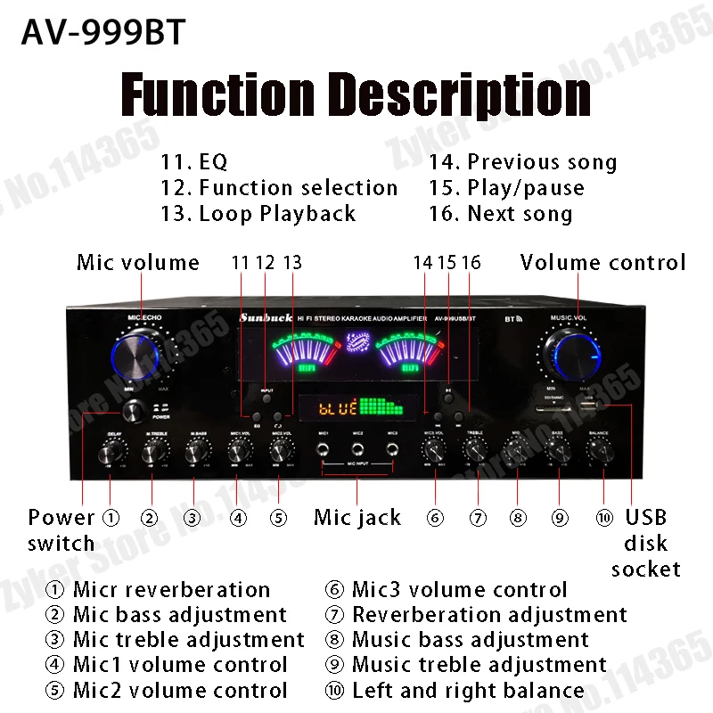 AV-555BT/999BT Bluetooth Amplificateurs de Son Touristes Écran ociamique HiFi Stéréo Numérique Amplifier Pour La Maison Voiture OwKaraoké Max 4000W