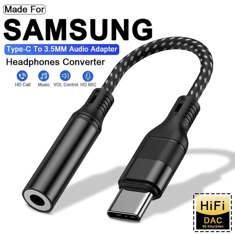 

Type C To 3.5mm Aux Adapter For Samsung S23 S22 S21 S20 Ultra Converter For iPad Pro Xiaomi One plus USB C Earphone Audio Cable
