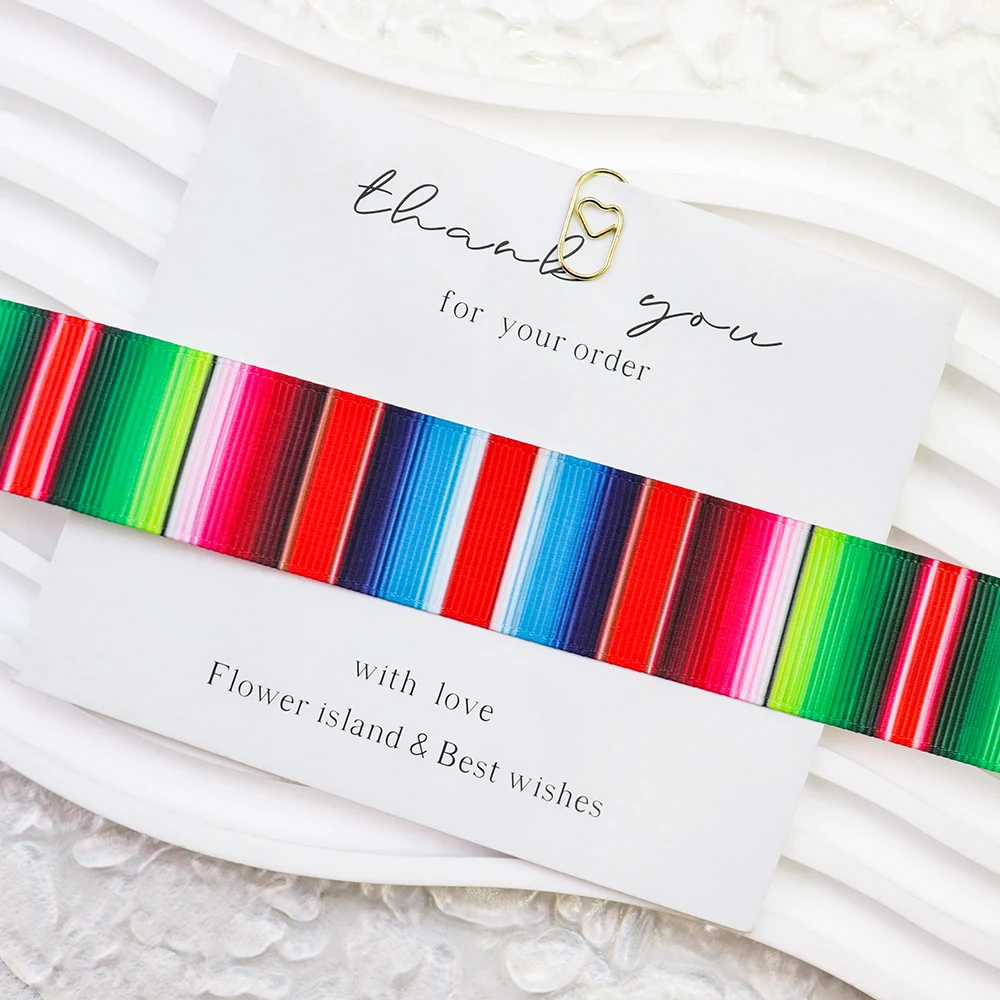25mm Mexican Rainbow Stripes Printed Grosgrain Ribbon Handmade Hair Bows Materials Gift Packing DIY Sewing Accessories