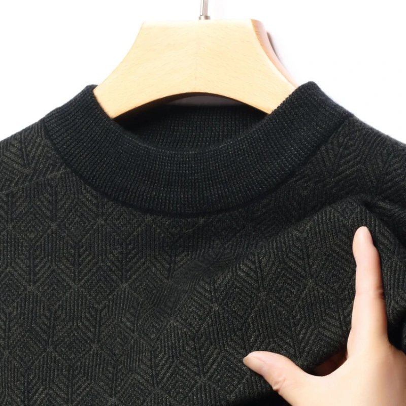 เสื้อสเวตเตอร์ไหมแคชเมียร์ถักลายแจ็คการ์ด คอเต่าครึ่งตัว ซิปหน้า สำหรับผู้ชาย ฤดูหนาว 2025