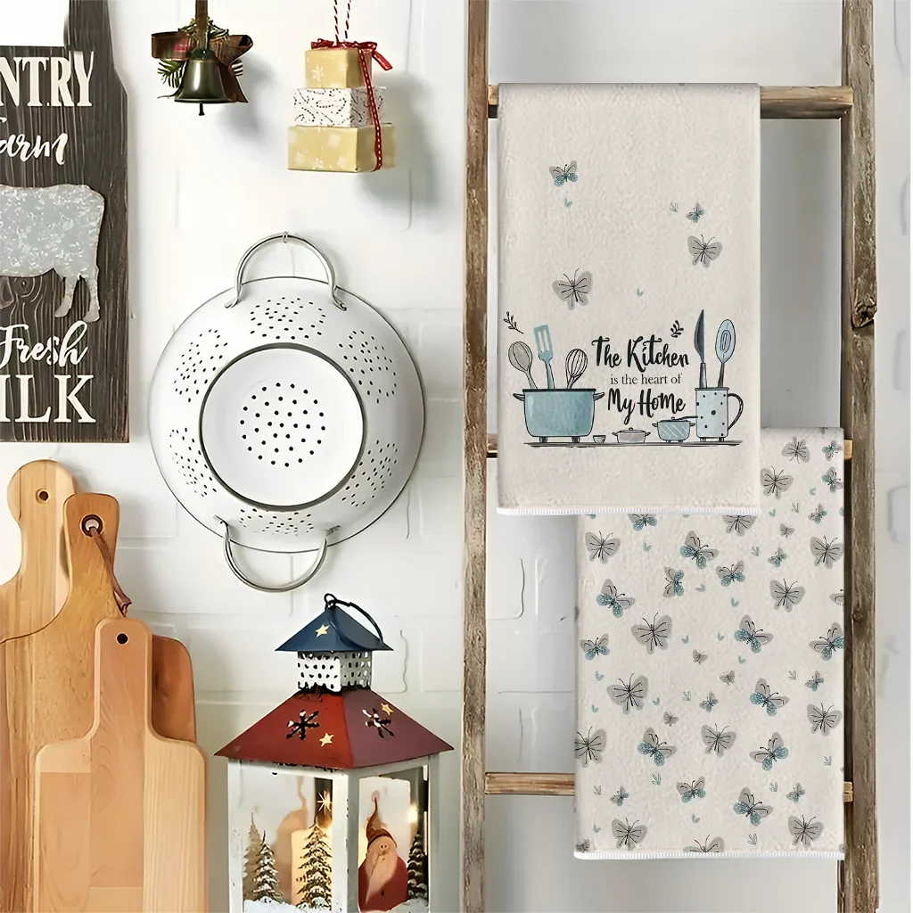 قطعتان، مناشف المطبخ الفنية ذات الطابع الفراشي، مجموعة مناشف 40 سم * 60 سم، قماش تنظيف ناعم فائق الامتصاص، منشفة شاي للطهي والخبز، منشفة يدوية، قماش تنظيف، ديكور غرفة المطبخ، أساسيات المطبخ، أساسيات المنزل #5