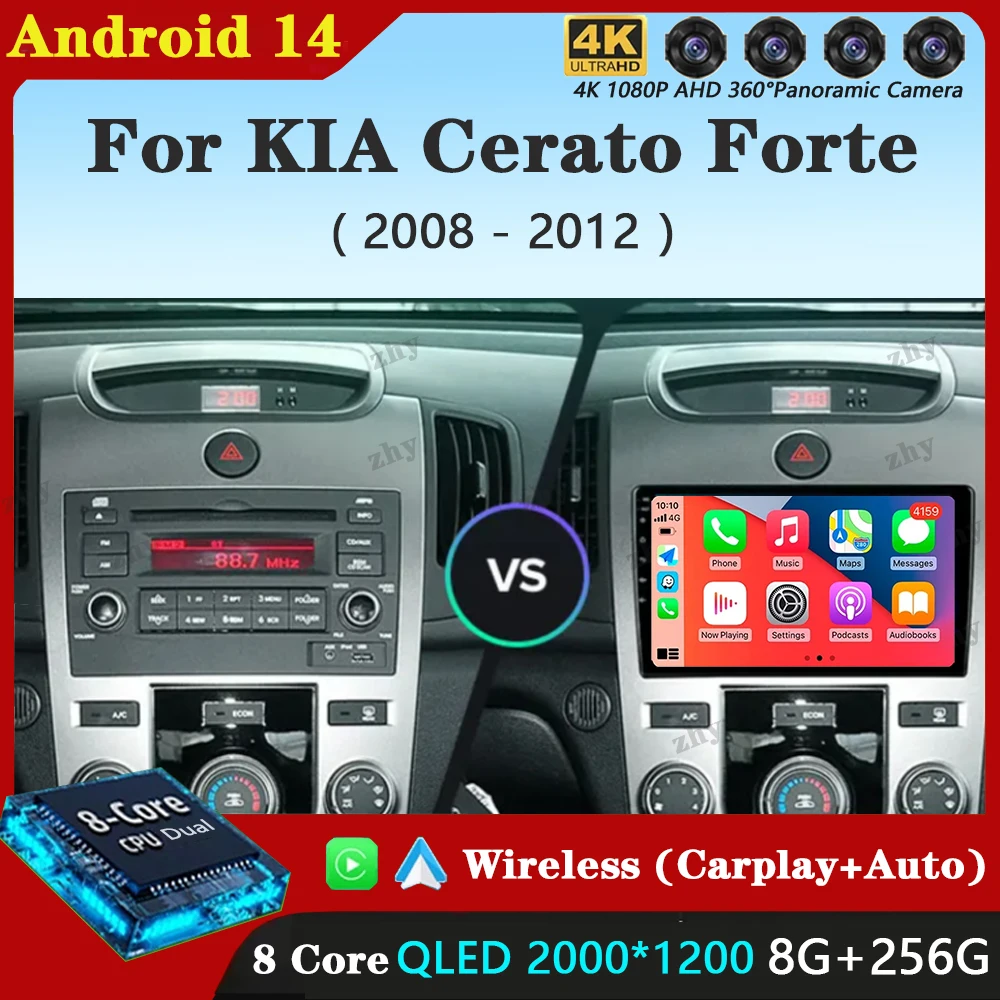 

Для KIA Cerato Forte 2008 2009 2010 2012 Автомобильный радиоприемник Android 14 Мультимедийный видеоплеер Авторадио GPS-навигация Carplay Экран 9 дюймов