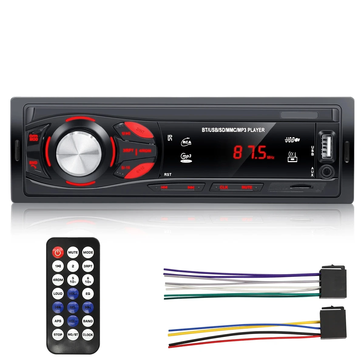 PHONEPACE Bluetooth Car Stereo 4x15W Car Audio FM Radio MP3 Player USB/SD/AUX Hands Free Calling with Wireless Remote Control