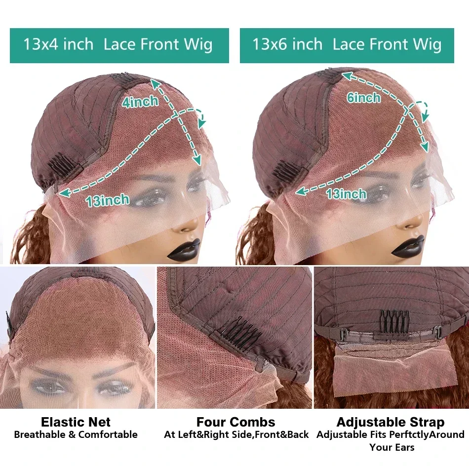 220% densité 36 pouces chocolat brun vague de corps 13x6 dentelle avant perruques de cheveux humains 13x4 dentelle frontale perruque brésilienne Remy cheveux perruque