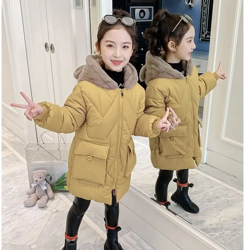 

Girls' Cotton Padded Clothes Thickened Winter Coats Kids Outerwear Children's Long Outerdoor Coat Garment Fashion Parkas