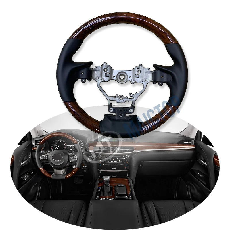 Maictop Car Accessories Interior Kit Peach Wood Black Steering Wheel for Lx 570 Lx570 2018