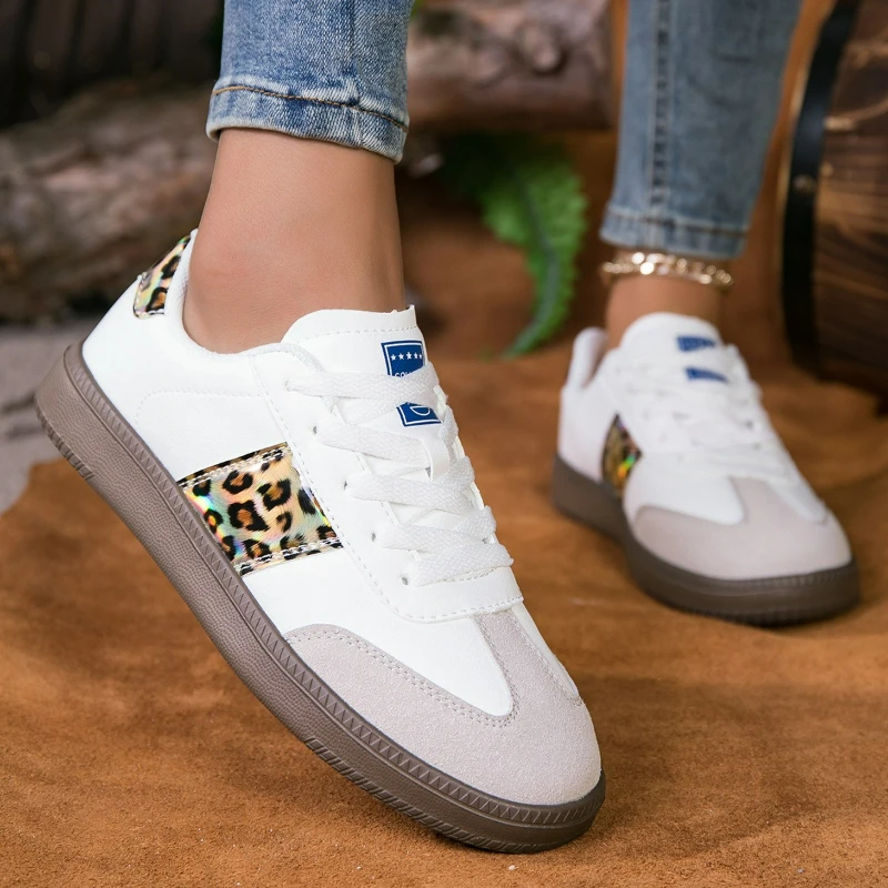 Women Comfortable Breathable Flat Heels Sneakers Woman Non Slip Soft Sole Sports Shoes Plus Size Leopard Print Flat Shoes view 4
