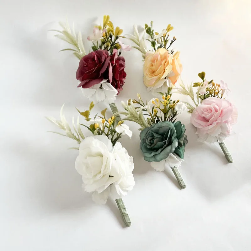 Men Prom Boutonniere Wedding Accessories Wrist Corsage Bracelet Girlfriend Boyfriend Buttonhole Flowers Artificial Wedding Decor