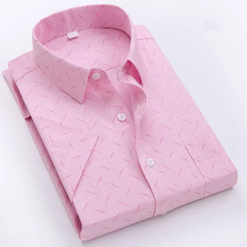 

Man Short Sleeve Shirt Summer Luxury Casual Thin Soft Print Plaid Office Social Clothes AEchoice