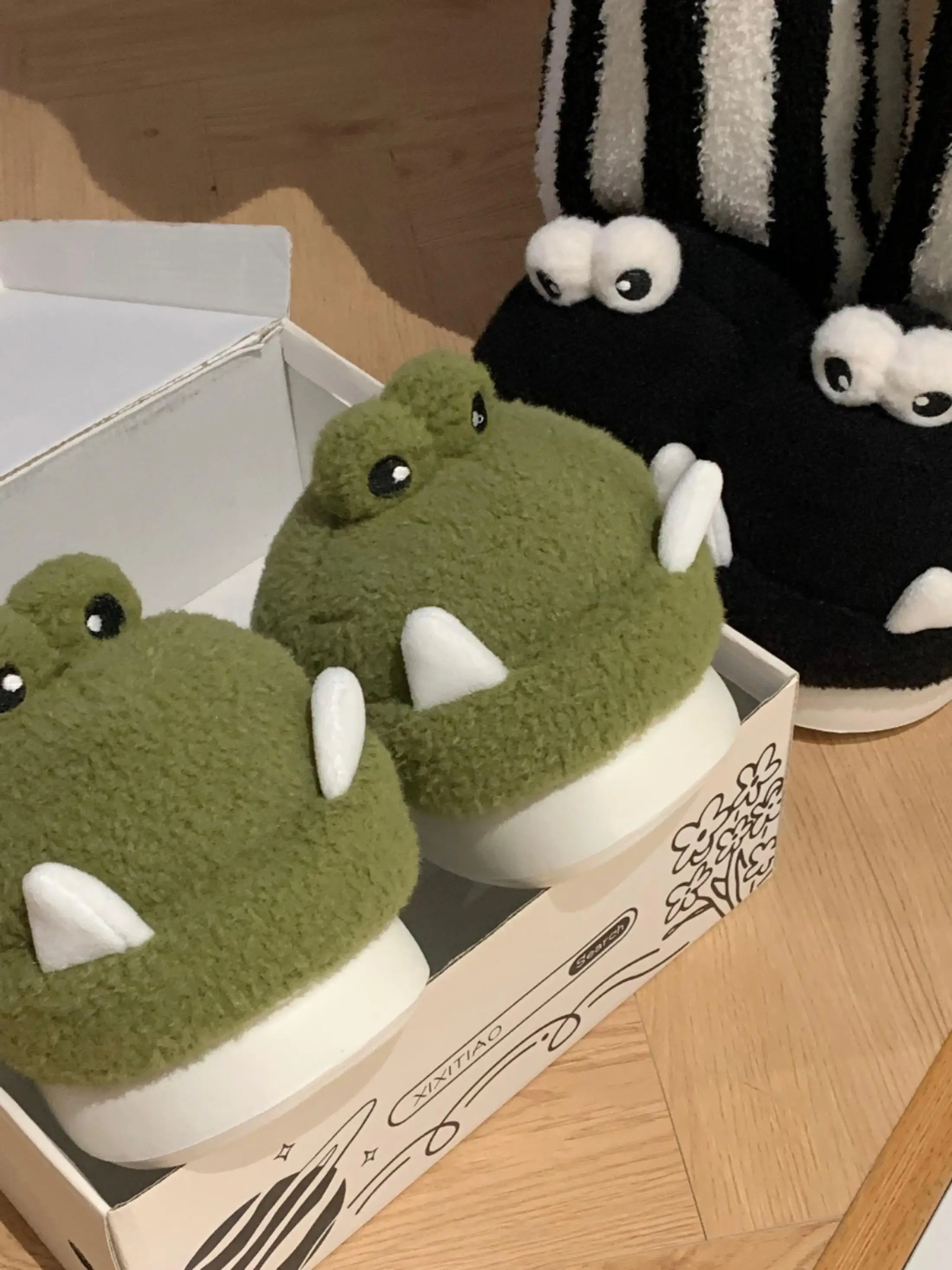 Funny Cute Crocodile Home Slippers Plush Home Shoes For Men And Women In Winter Ins Trendy Versatile Anti Slip And Plush Shoes