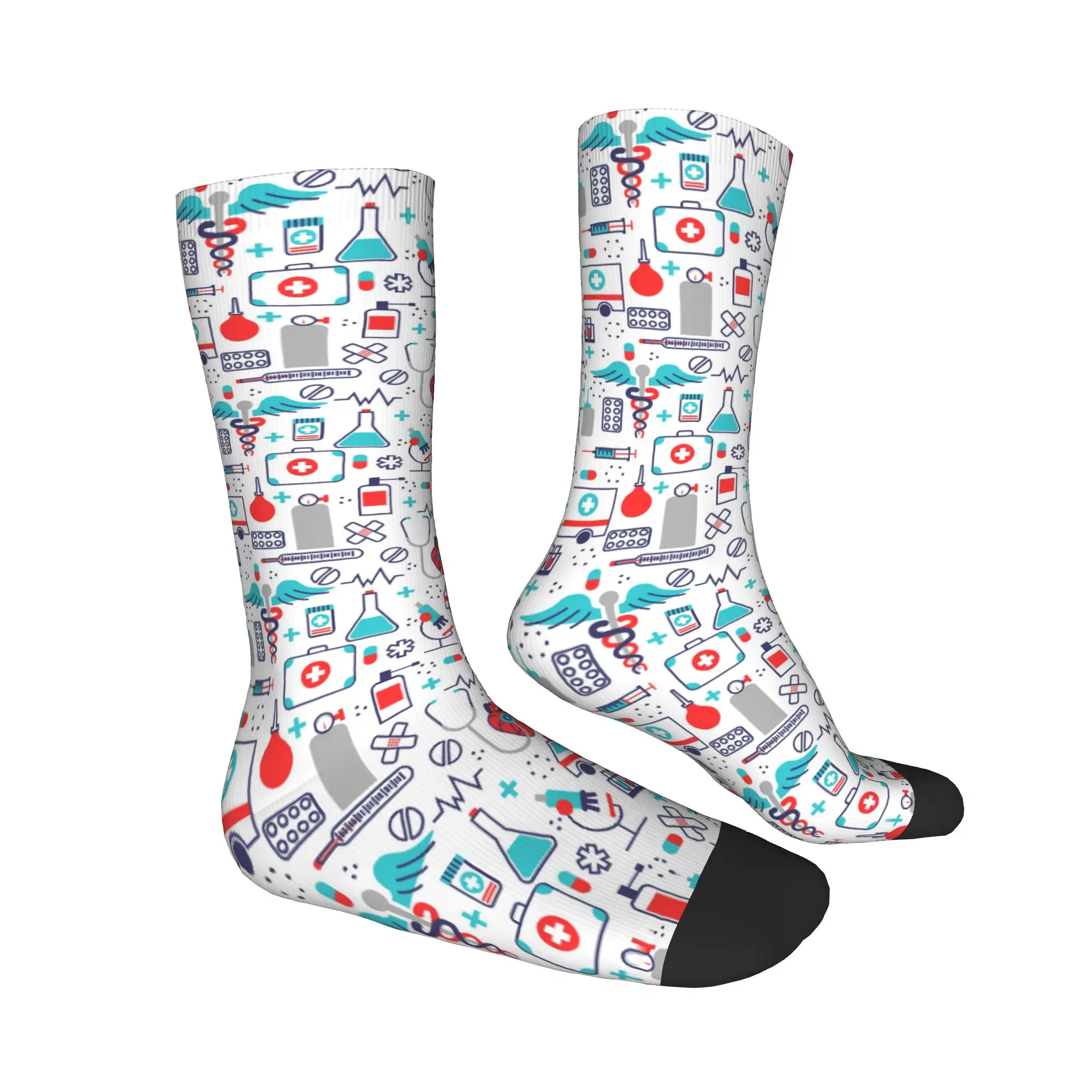 Calcetines geniales de dibujos animados para médicos y enfermeras, calcetines con estampado 3D para hombre, medias con patrón médico de enfermería para mujer