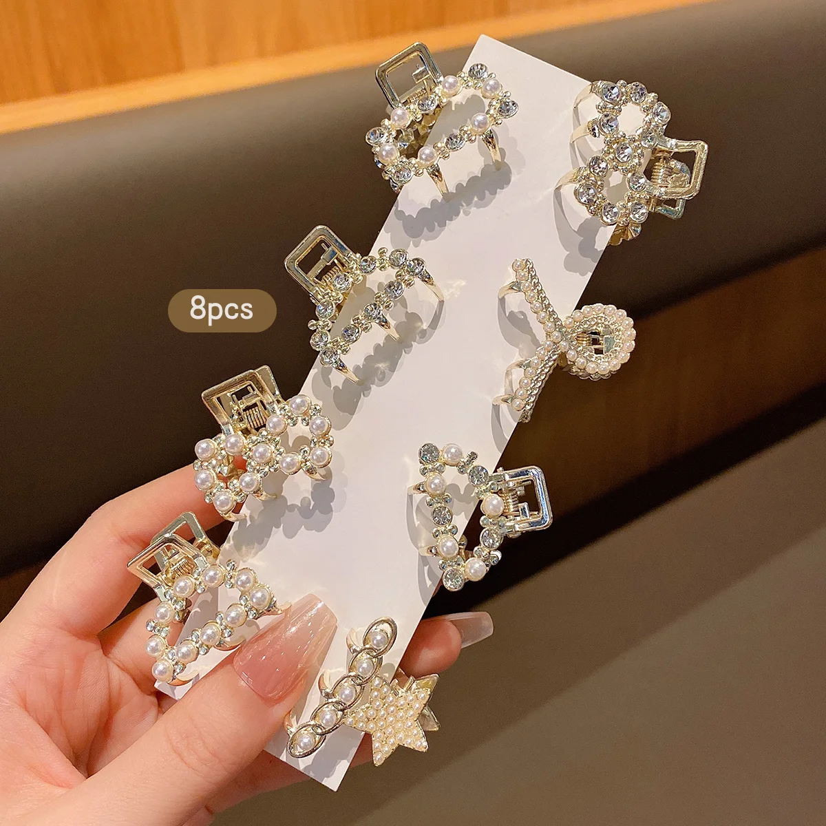 مشابك شعر لؤلؤ تقليد بحجر الراين ، مشبك صغير ، طراز عصري وجميل ، 8 سبيكة ، مناسبة للاستخدام اليومي ، إكسسوارات شعر #5