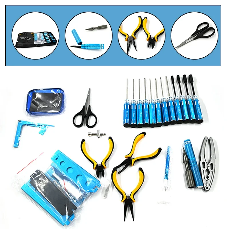 

24 in 1 RC Car Tool Kit - Screwdriver Set (Flat / Phillips / Hex) Pliers/Wrench/Reamer Stand Repair Tools for RC Cars Quadcopter