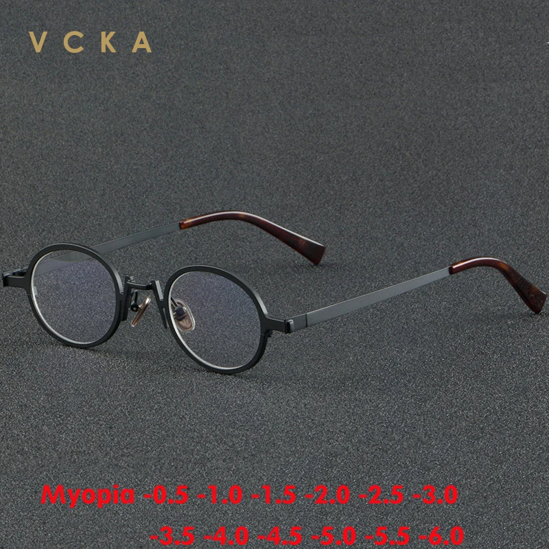 

VCKA Vintage Pure Titanium Myopia Eyeglasses Frame Women Men Retro Prescription Optical Glasses Round Eyewear -0.5 TO -6.0