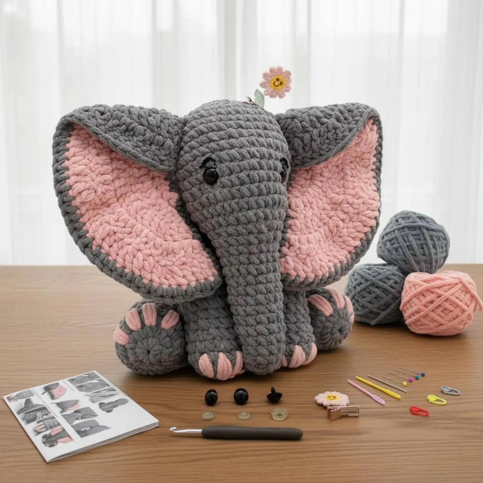 Elephant Crochet Kit Great Gift Notion Yarn Elephant Craft Kit Handmade Creature Craft Undertaking Large Size for Beginners