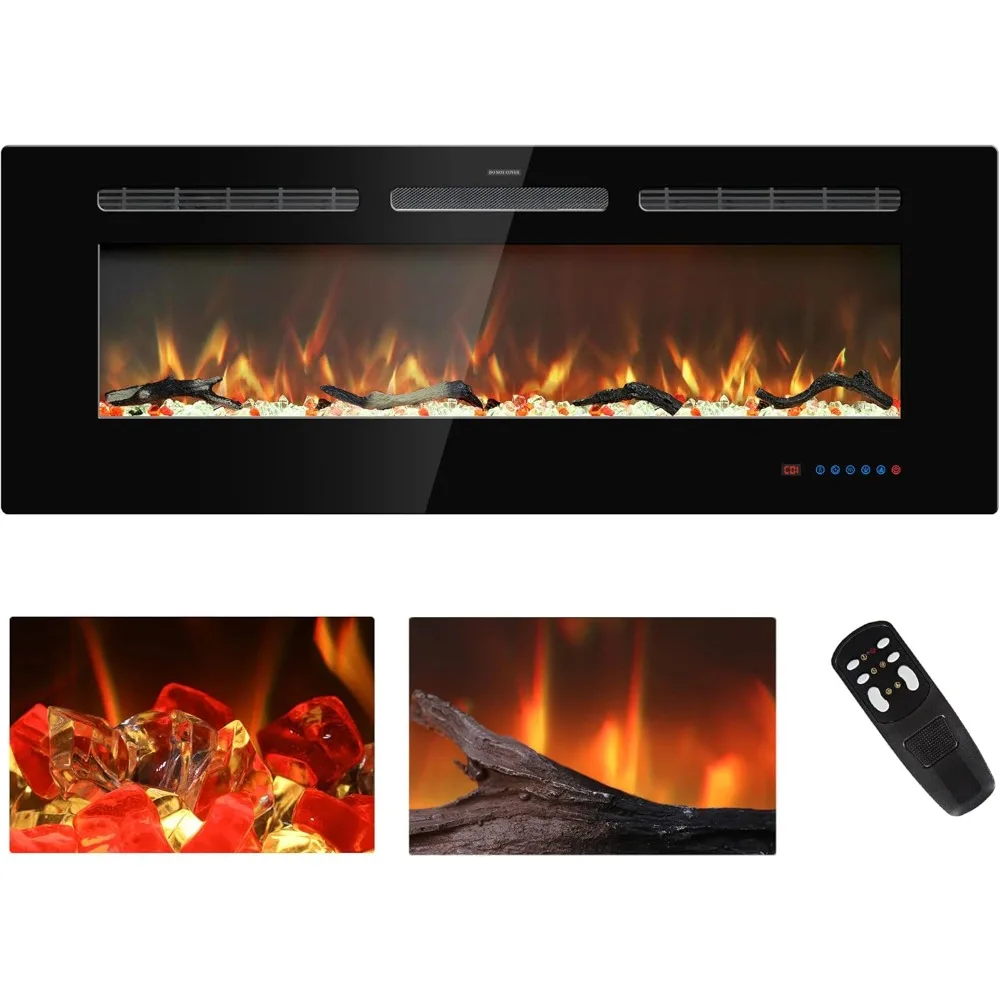 45 inches Electric Fireplace Inserts, Recessed and Wall Mounted Fireplace Heater, Linear Fireplace w/Thermostat, Remote