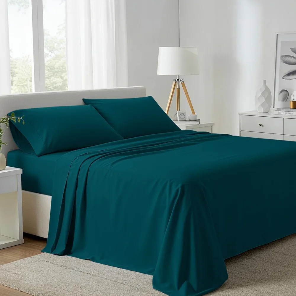 

Carressa Linen 100% Egyptian Cotton King Size Sheets Set - 800 High Thread Count Egyptian Cotton Sheets King Size (4 PC, Peacock
