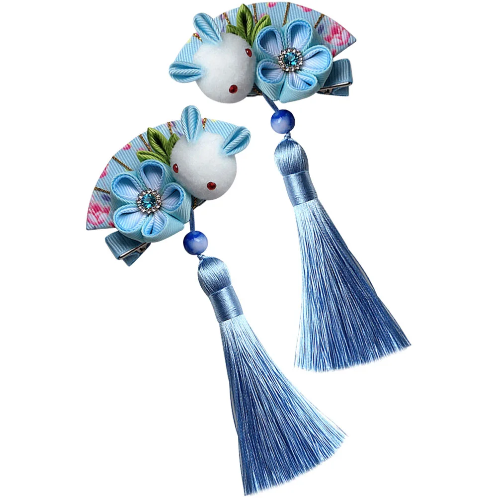 

Japanese Style Bunny Hair Clip Flower Hairpin Rabbit Dangle Tassel Barrette Fan Women Clips