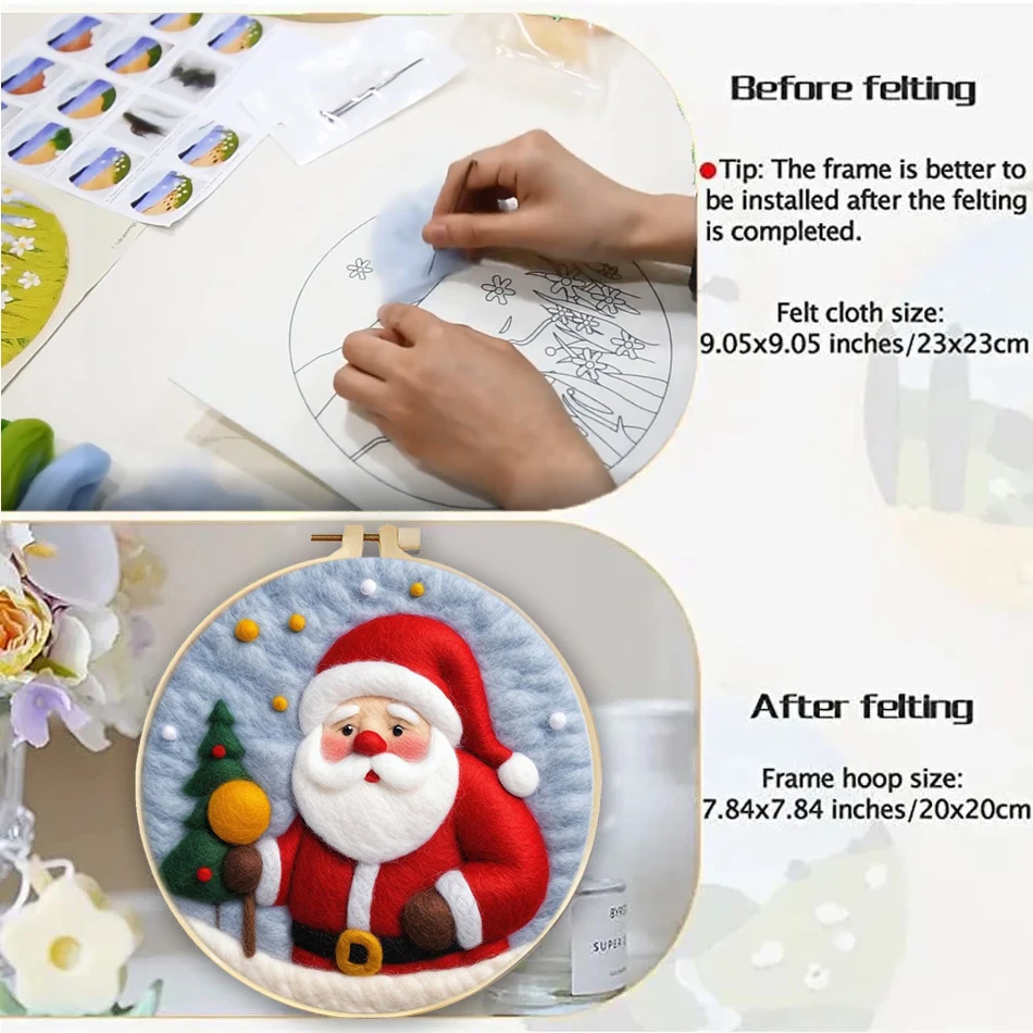 Snow Landscape DIY Wool Felting Painting With Embroidery Kit For Beginner Painting Handmade Needle Wool For Christmas Decoration 2