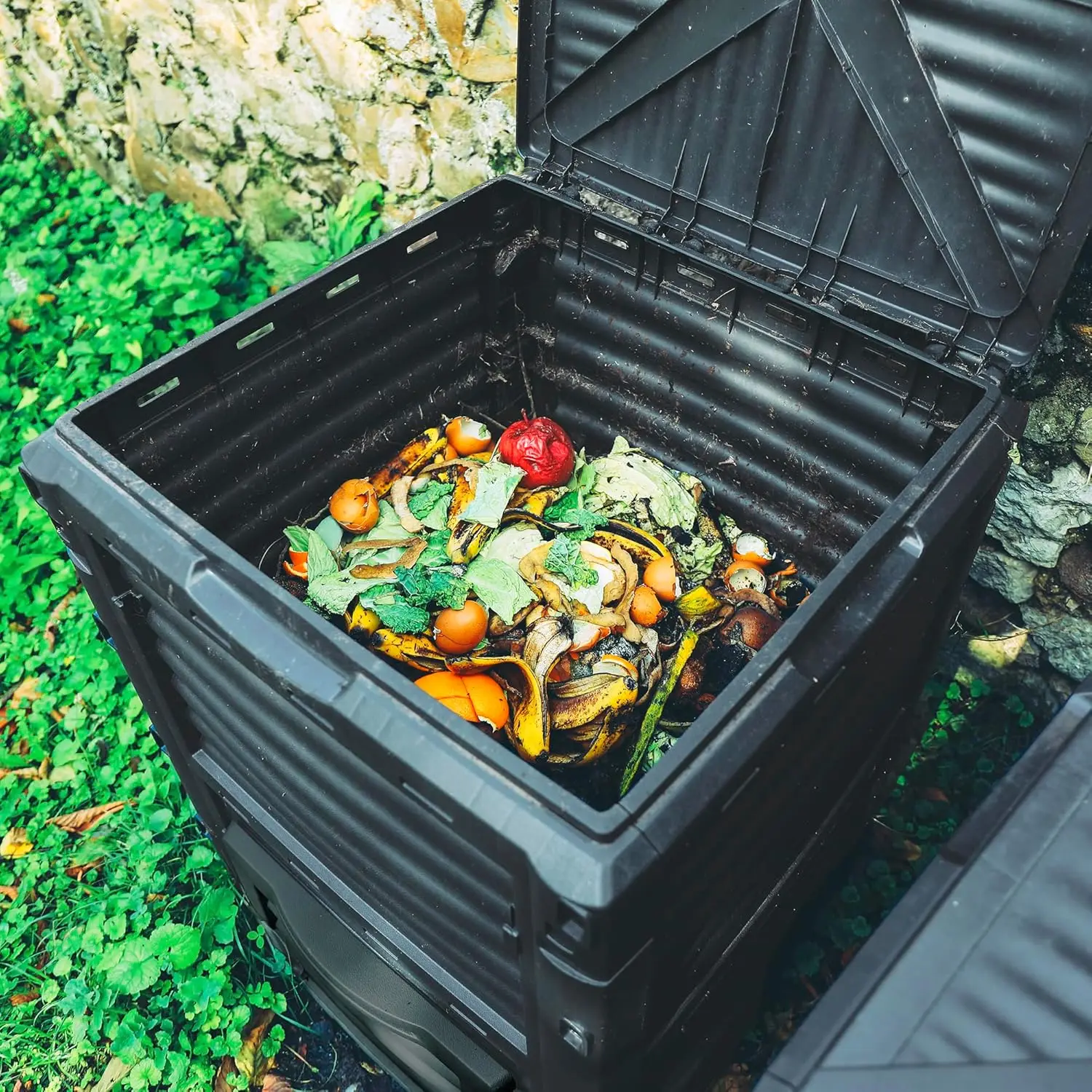 Bac à compost extérieur de 80 gallons, sans BPA, léger, création rapide du sol, assemblage facile, noir