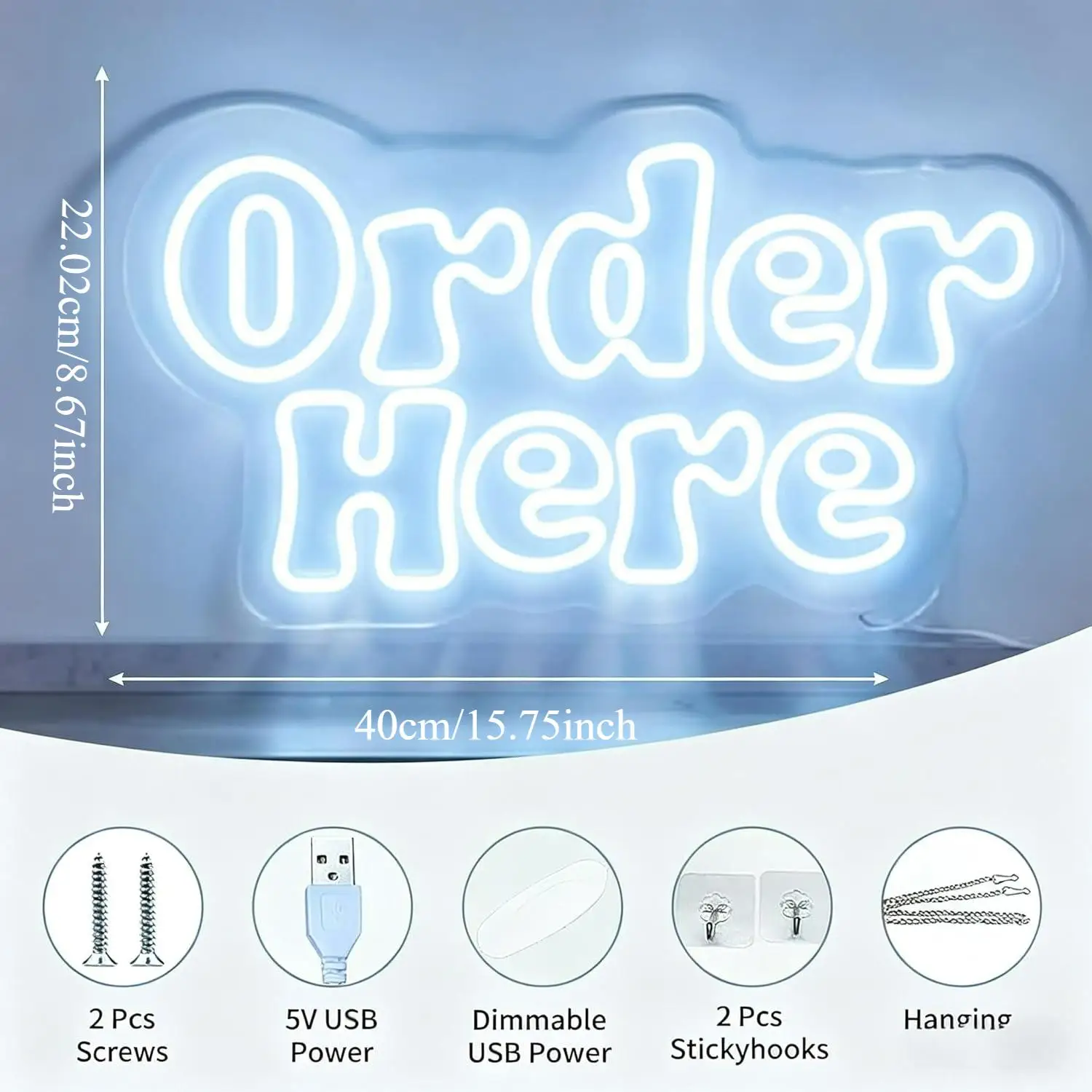 Order Here Neon Sign USB Dimmable LED Light for Wall Decor Bar Shop Restaurant Cafe Food Truck Commercial Art Decoration Gifts view 5