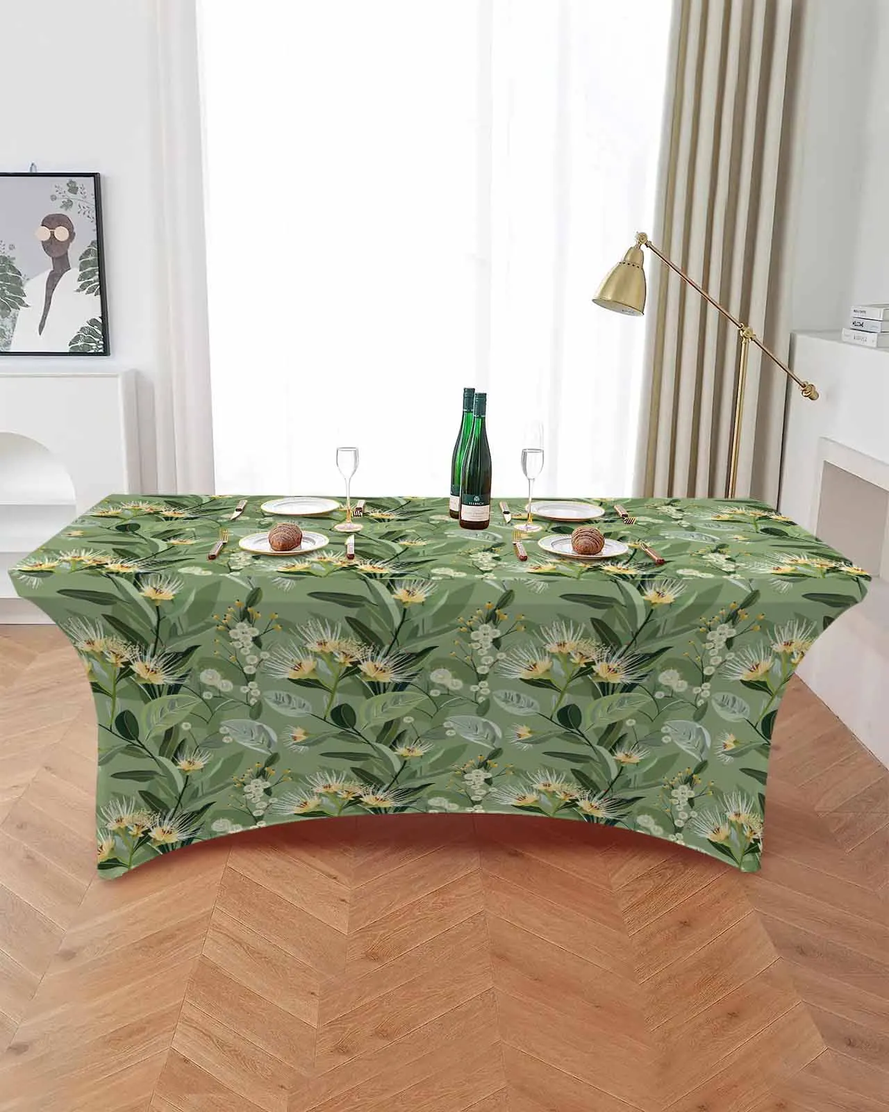 Plant Flowers Branches Elastic Table Skirt Wedding Hotel Birthday Table Cover Buffet Table Tablecloth Decor