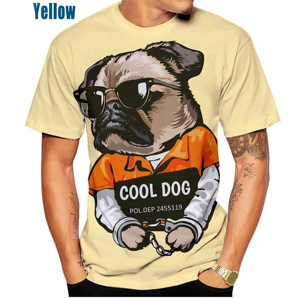 Men\'s Cool Pug Dog Pattern 3D Printed T-Shirt Short-sleeved Fashionable Casual Fun T Shirts Tops Animal Dog T-Shirt