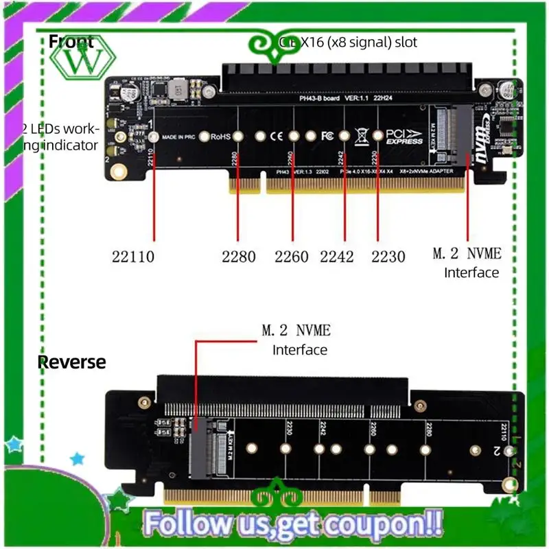 Reliable-Pcie X16 To X8+X4+X4 Splitter Card PCIE4.0 Expansion Riser Card Support 2280/2260/2242/2230 SSD