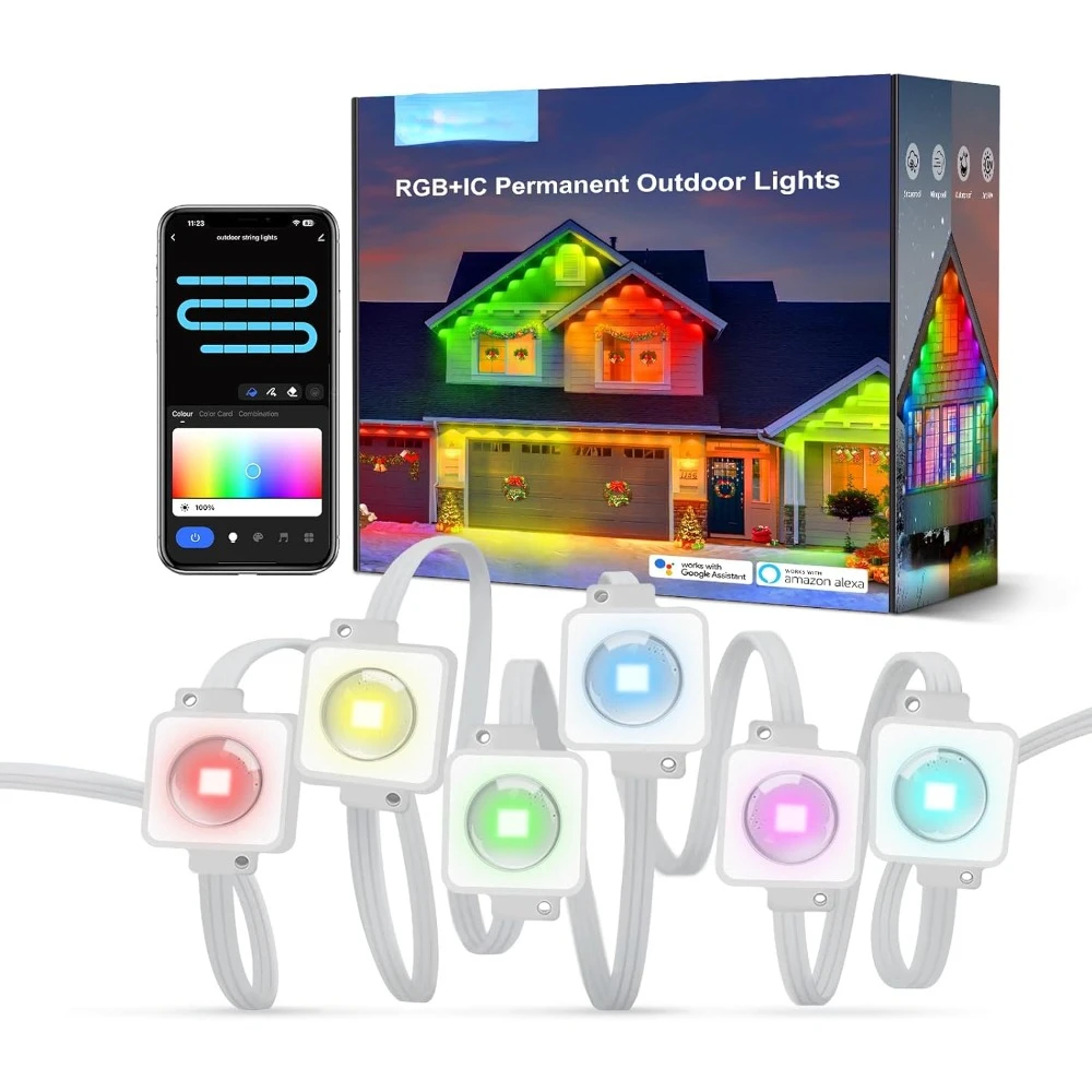 

Permanent Outdoor Lights, RGB+IC Smart Outdoor String Light 120ft with 80 LED, Outside String Downlights for Daily