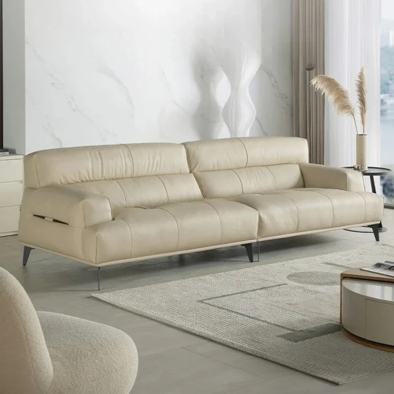 Simple and modern first-layer cowhide wide sitting deep sofa