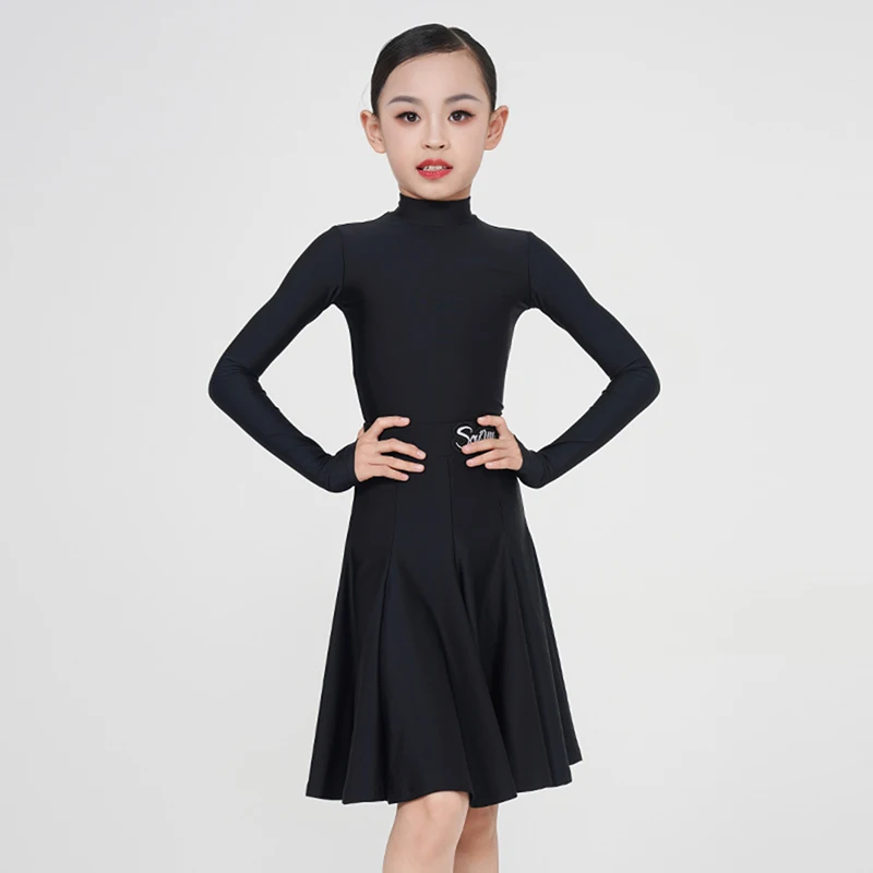 

Latin Dance Regulations Require New Children'S High Necked Long Sleeved Split Performance Competition Costumes Stage Wear XH623