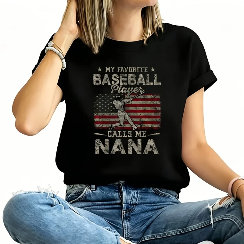 My Favorite Baseball Player Calls Me Nana Mother's Day Women's Plus Size T-Shirt 100% Cotton 220g