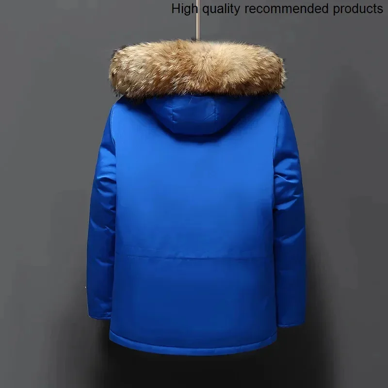 Collar White Duck Down Fur Winter Jacket Men Windproof Hooded Thicken Multi-pocket Down Coat Male Keep Warm -30 Degree Parkas