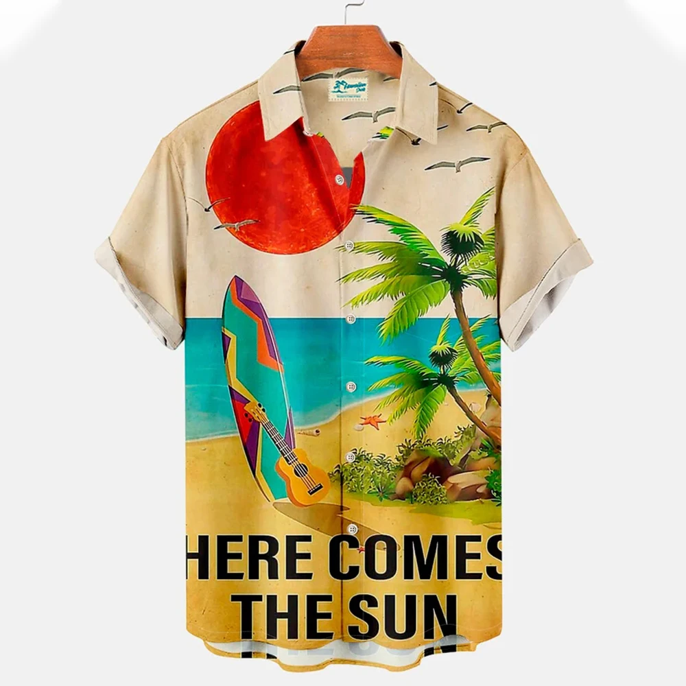 

Пляжная рубашка для мужчин, модная летняя мужская рубашка с коротким рукавом, свободная Гавайская Мужская одежда, повседневная Праздничная футболка, топы