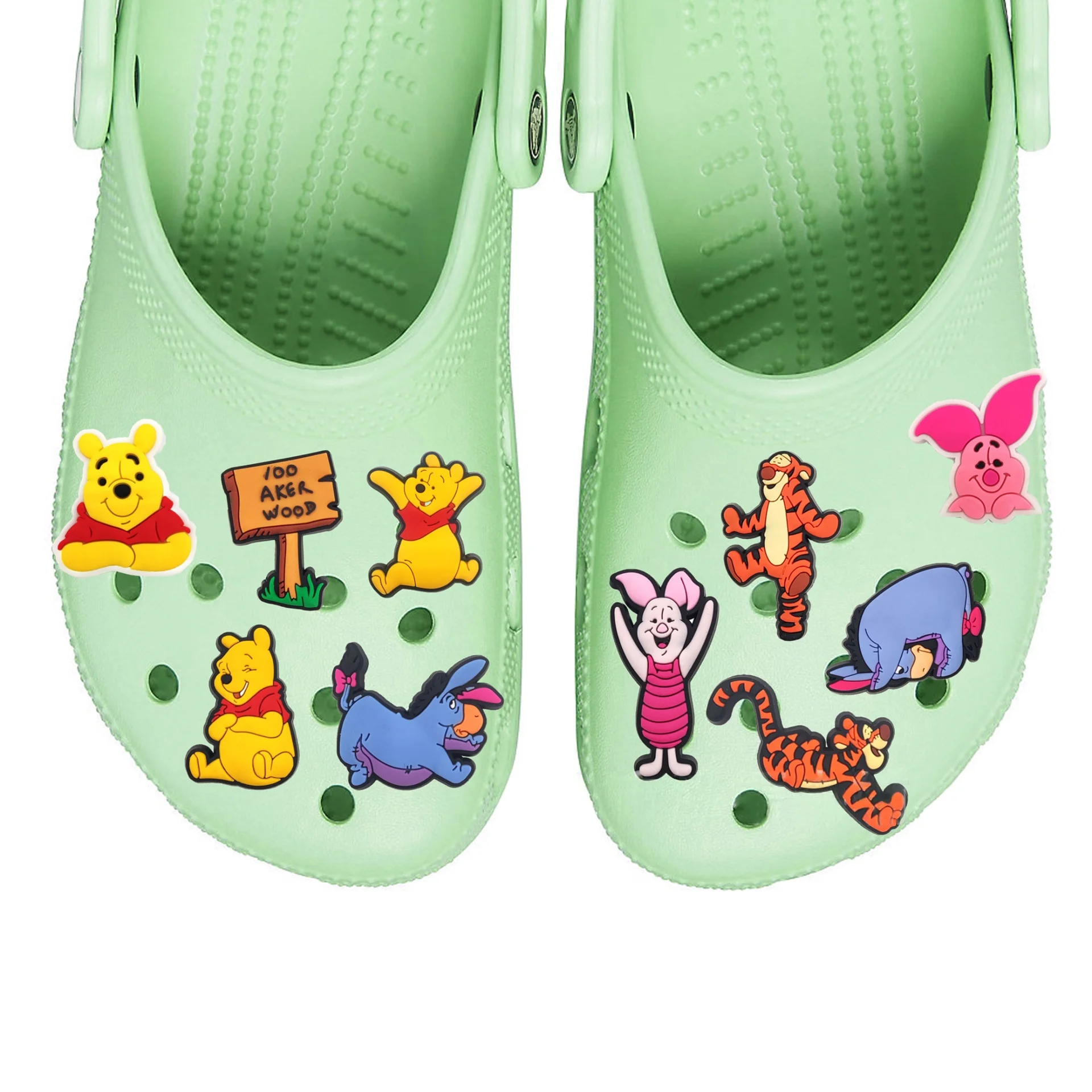 Rando15/31Pcs Set cartoon Bear Winnie Pooh Rubber PVC Shoe Charms For Slides Sandals DIY Custom Accessories Soft Shoe Clog Decor