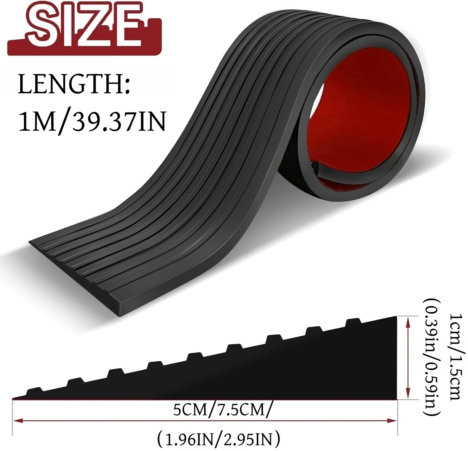 1 قطعة 1 متر/39.37 بوصة مدخل عتبة المنحدر ذاتية اللصق بولي كلوريد الفينيل المطاط منحدر مقاومة للاهتراء مخطط درج مكافحة زلة الشريط