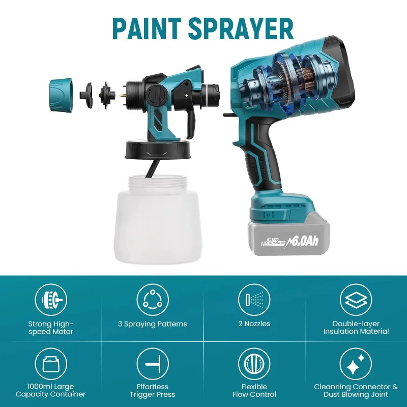 Rechargeable 21V Cordless Spray Gun Electric Paint Sprayer Handheld Design For Wall Wood Metal Car Easy Painting Work