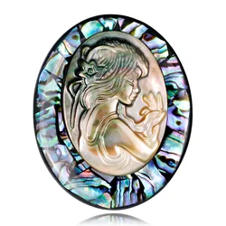 Natural Sea Abalone Shell Oval Shape Cameo Beauty Head Brooch Pin Women Girls Party Daily Jewelry Gifts Clothing Hat Accessories