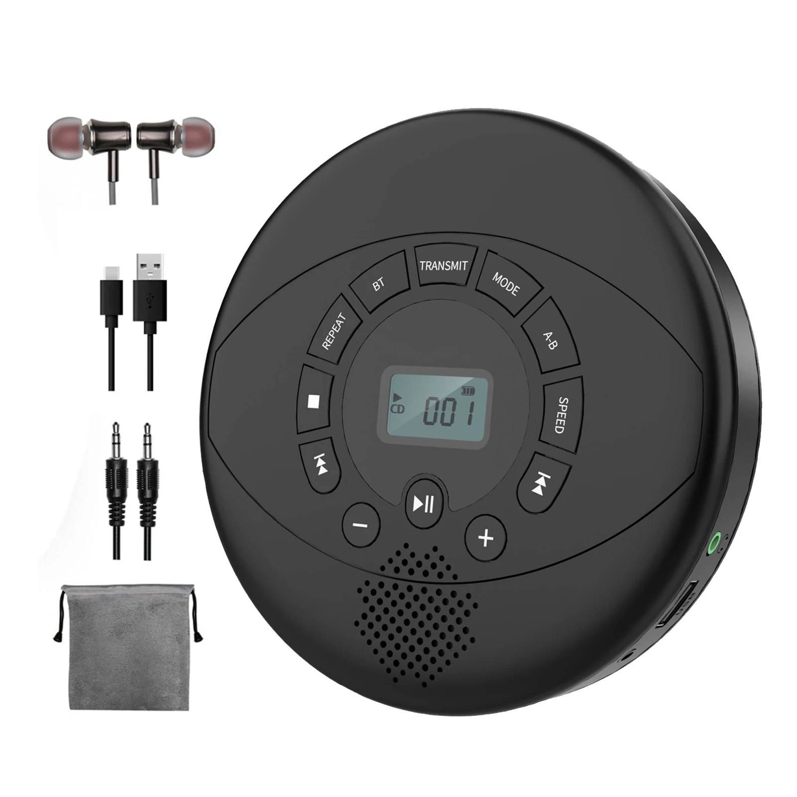 Portable CD Player Bluetooth CD Walkman Built in Speakers Rechargeable CD Player with USB/AUX/Headphone Port with Earphone