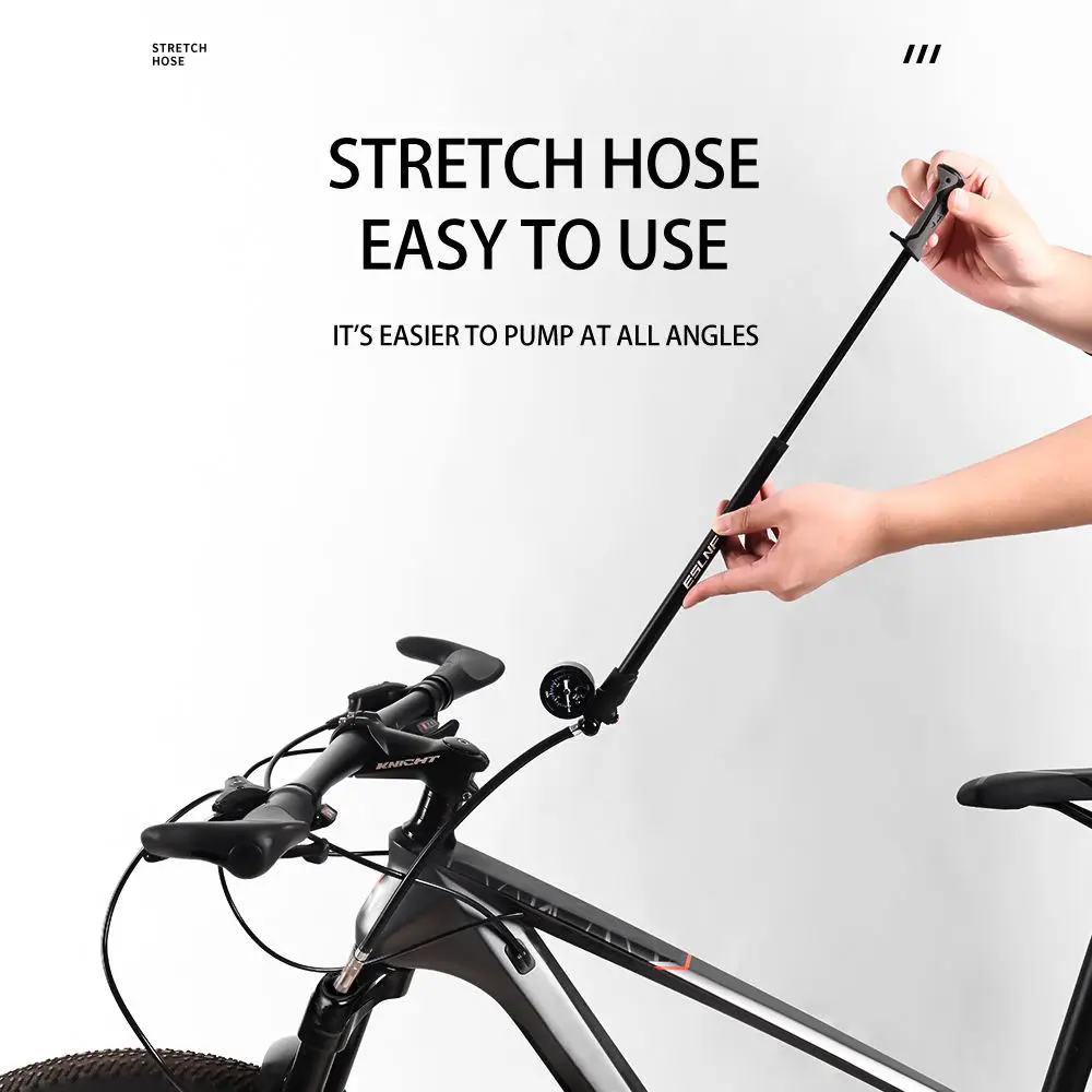 Pompa Sepeda MTB Portabel ESLNF 300psi, Pompa Garpu Depan Sepeda dari Aluminium Alloy dengan Pengukur Tekanan