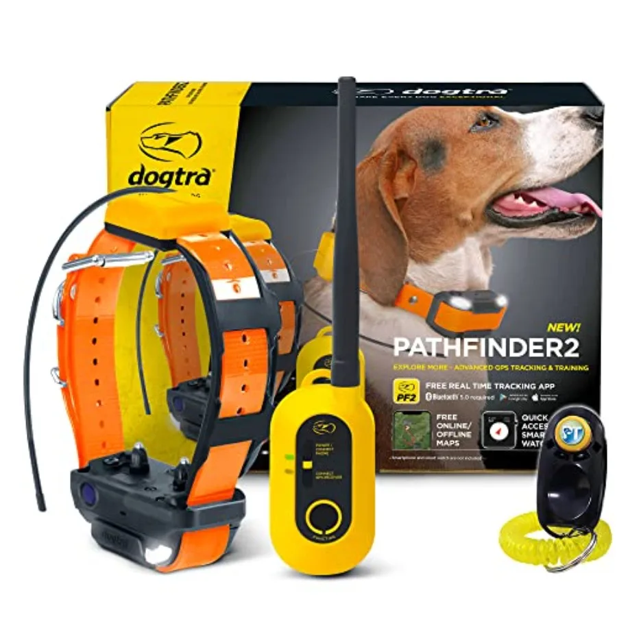 

Ошейник для дрессировки собак Pathfinder 2 Hunting Ecollar GPS с пультом дистанционного управления, дальность действия 9 миль, функция отслеживания и ограничения зоны действия для средних и крупных пород собак