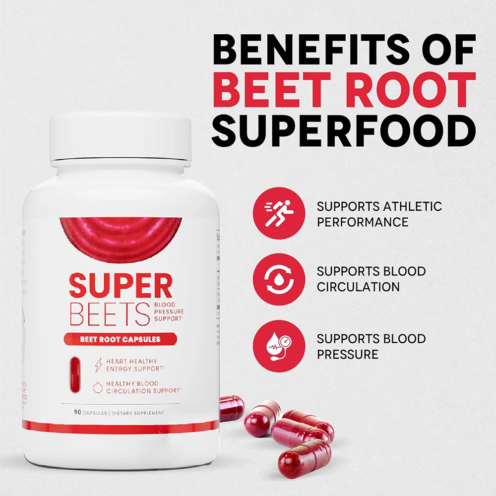 

SuperBeets Capsules, Heart & Nitric Oxide & Blood Pressure Support, Grape Seed & Non-GMO Beet Root Powder Energy Supplement