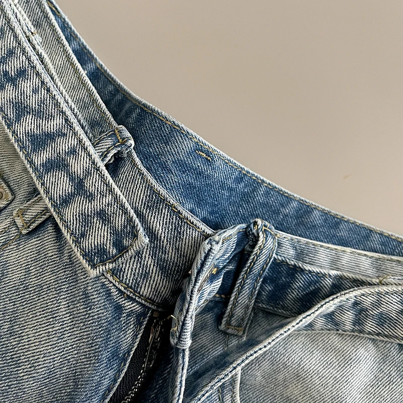 Short en jean Vintage pour femmes, taille haute, trous, droit, bleu, pantalon court, polyvalent, pour les déplacements, jambes larges, été