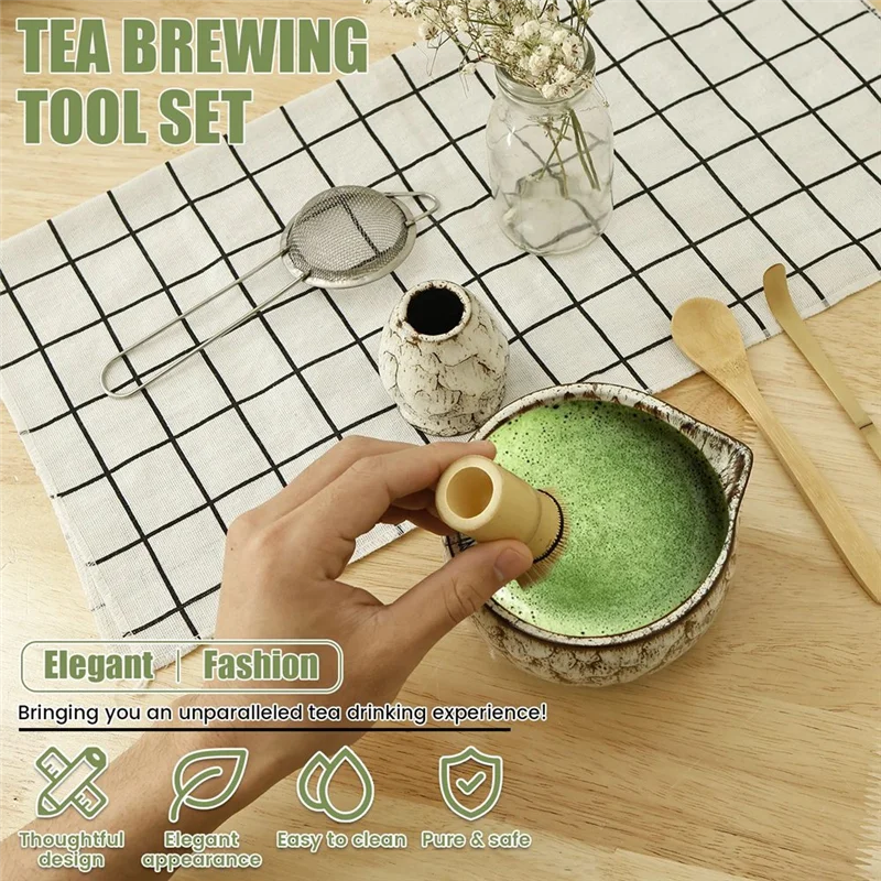 

IALJ-HOME& Garden 6 Pcs Matcha Whisk Set Elegant Japanese Tea Cup Set Includes Whisk Holder Kitchen Gadget Sets