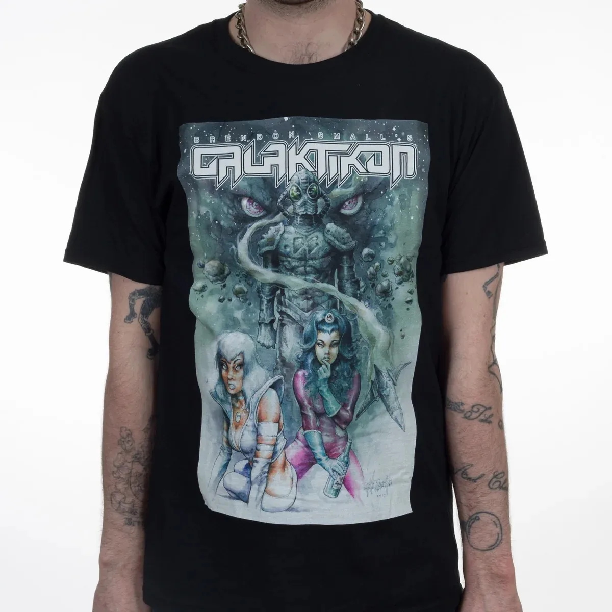Sci Fi Helmet Astronaut Side Profile Galaktikon Print T Shirt, Space Metal Fan Collectible Unisex Tee