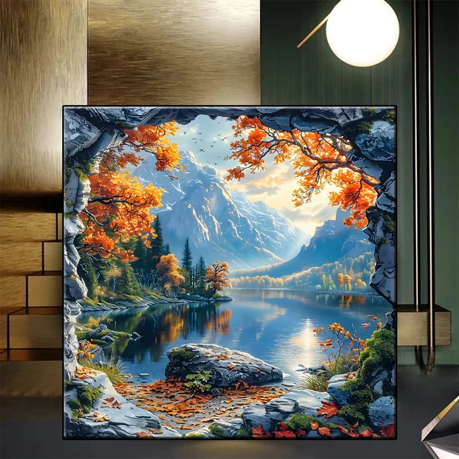 

5D Diamond Embroidery Picture Mountain Range Lake Autumn Tree Landscape Diamond Painting Mosaic Cross Stitch Adult Decoration