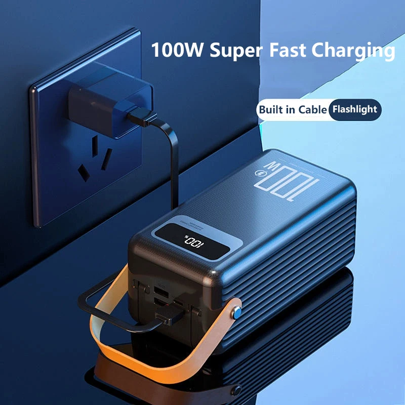 100W Fast Charger 100000mAh Power Bank Charger for Huawei iPhone Samsung Spare Battery with Lanyard Portable External Battery