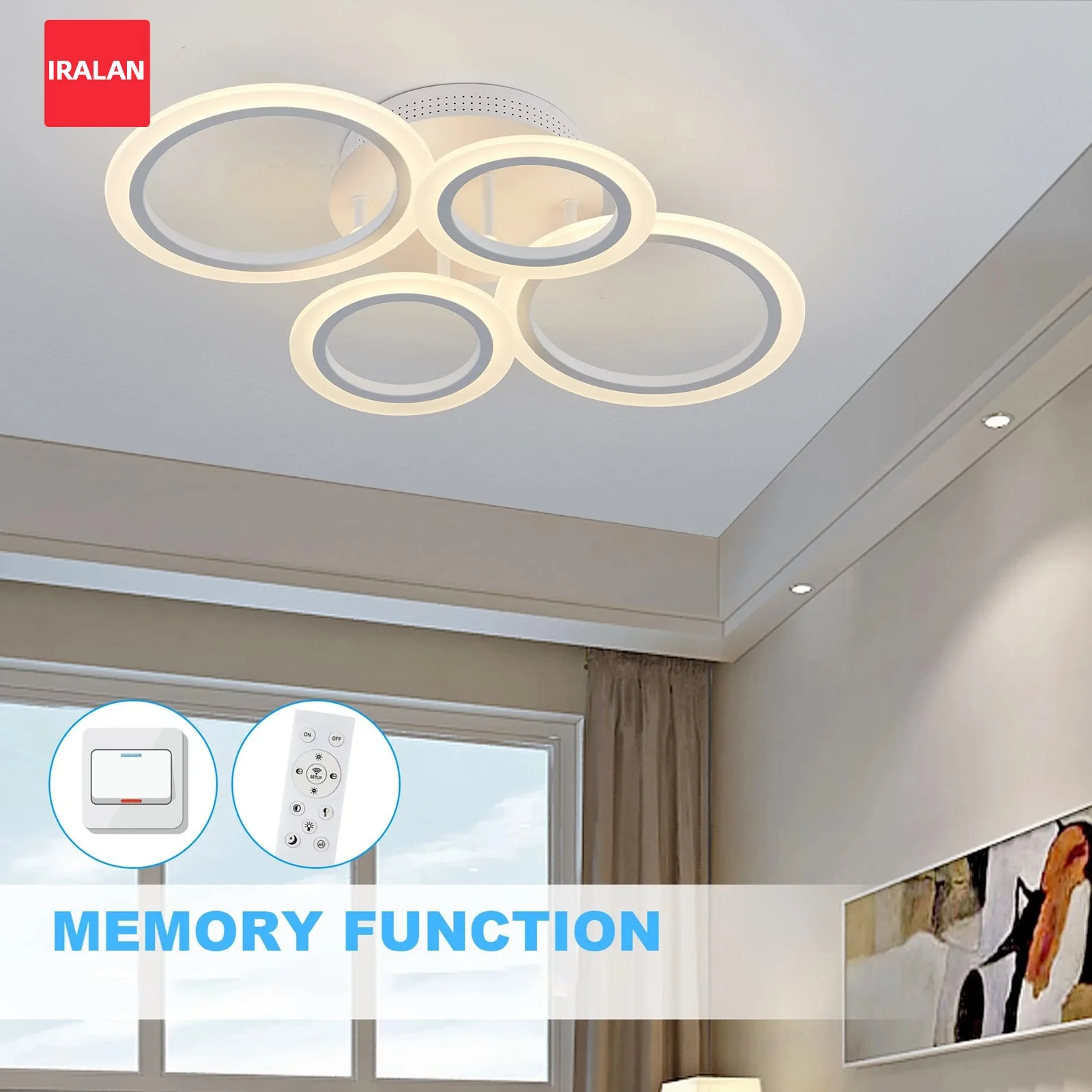 

IRALAN LED Ring Ceiling Lamp with Remote Dimming Modern Minimalist Pendant Light for Bedroom Living Room Dining Area Home Decor