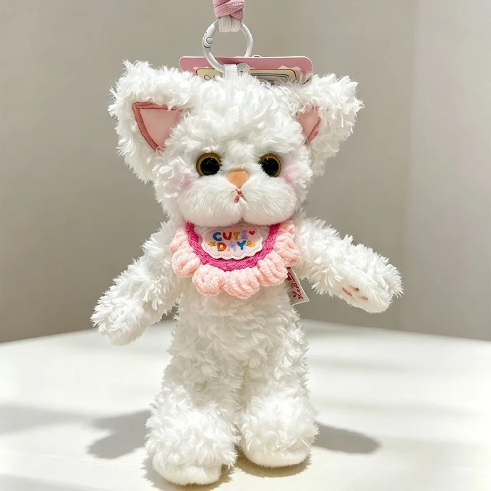 Fashion Soft Cat Plush Keychain Curly German Cat Animal Shape Stuffed Bag Charm Cartoon Adorable Fluffy Ornament Bag Decoration